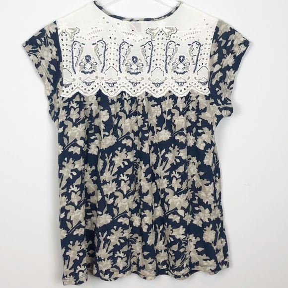 Anthropologie Postage Stamp Lace Overlay Top - Picture 2 of 4
